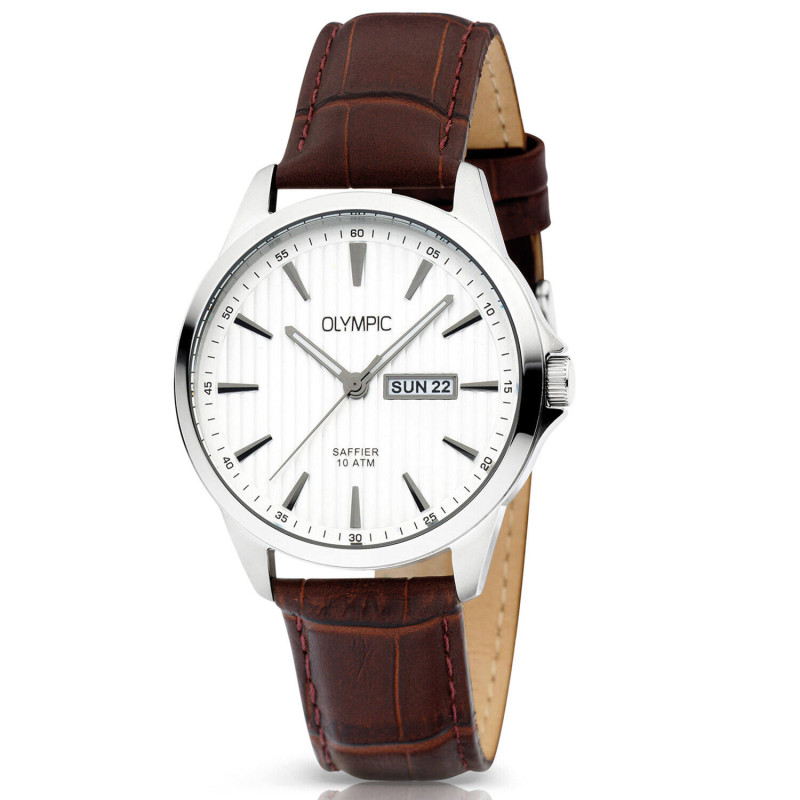 olympic-john-ol26hsl077-herenhorloge-zilverkleurige-wijzerplaat-bruine-leren-band-o-41-mm