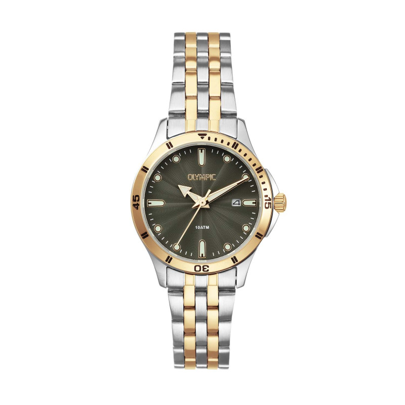 olympic-quinn-ol72dss113b-dameshorloge-bicolor-staal-met-groene-wijzerplaat-o-28-mm