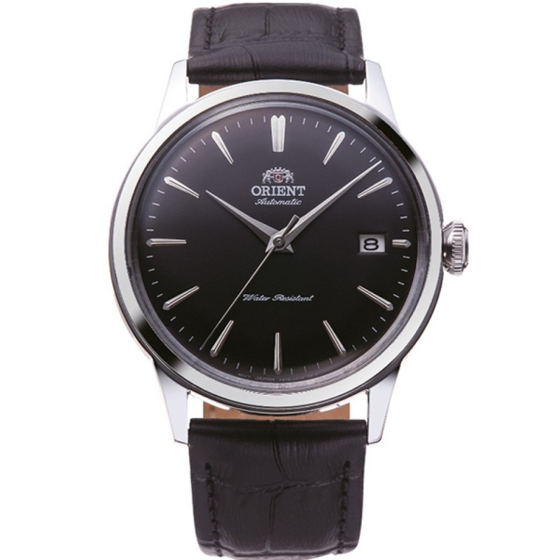 orient-bambino-ac0m02b30b-herenhorloge-met-stalen-kast-en-zwarte-wijzerplaat-en-leren-horlogeband-38-mm