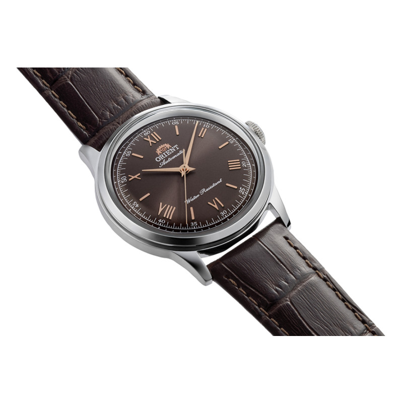 orient-bambino-ra-bb0004y30b-bruin-automatisch-horloge-met-stalen-kast-en-rosekleurige-wijzers-38-mm