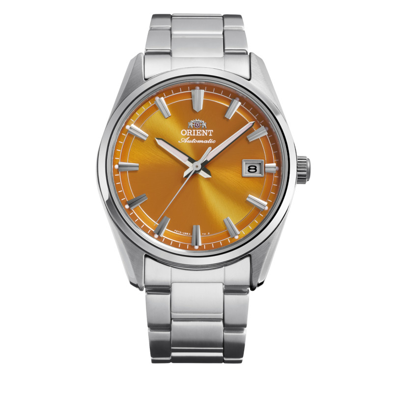 orient-stretto-ra-ac0r08y30b-oranje-automatisch-horloge-met-zilverkleurige-schakelband-39-mm