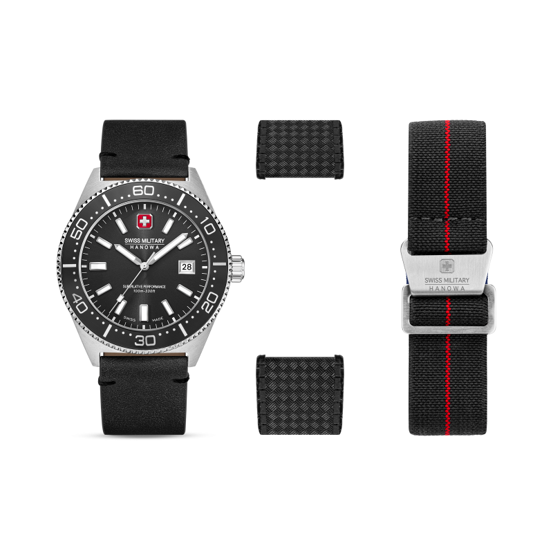 swiss-military-hanowa-nomad-smwgb0004901-set-herenhorloge-van-zilverkleurig-staal-met-3-horlogebanden-o-43-mm
