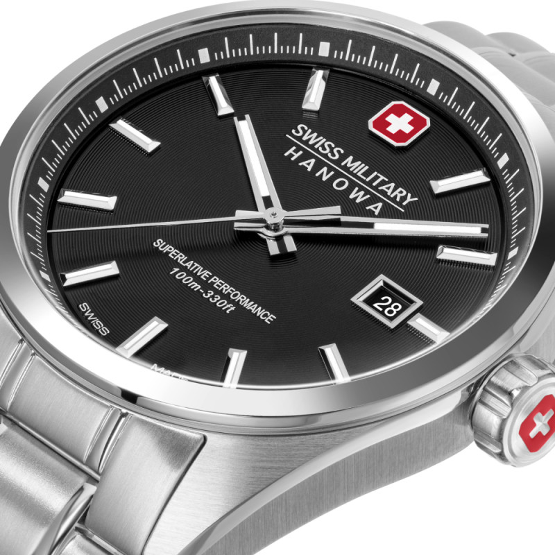 swiss-military-hanowa-pioneer-smwgh0004101-quartz-horloge-met-stalen-band-en-zwarte-wijzerplaat-41-mm