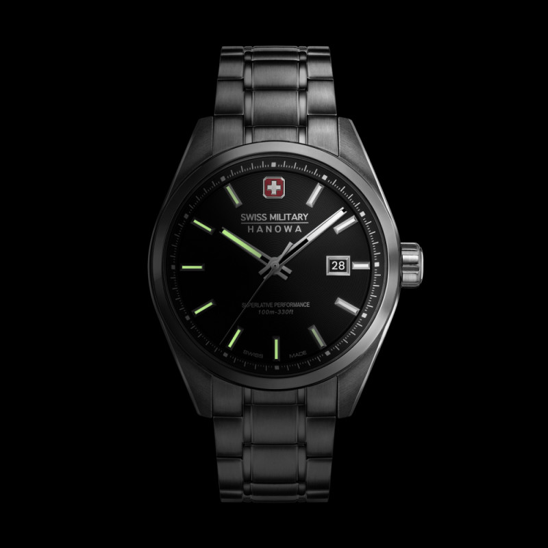 swiss-military-hanowa-pioneer-smwgh0004101-quartz-horloge-met-stalen-band-en-zwarte-wijzerplaat-41-mm