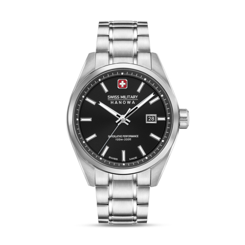 swiss-military-hanowa-pioneer-smwgh0004101-quartz-horloge-met-stalen-band-en-zwarte-wijzerplaat-41-mm