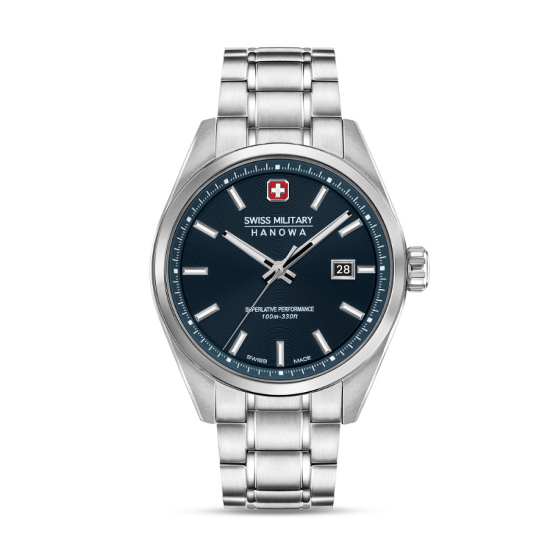 swiss-military-hanowa-pioneer-smwgh0004103-quartz-horloge-met-blauwe-wijzerplaat-en-stalen-band-41-mm