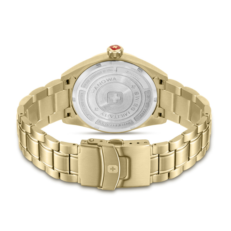 swiss-military-hanowa-pioneer-smwgh0004110-quartz-horloge-van-goudkleurig-staal-met-zwarte-wijzerplaat-o-40-mm