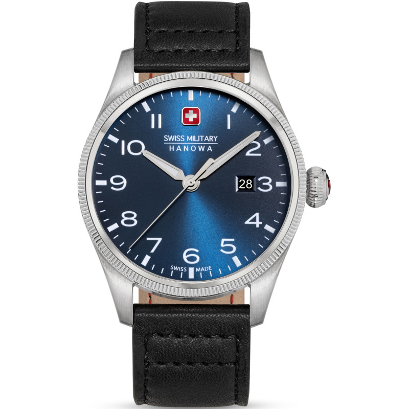 swiss-military-hanowa-thunderbolt-smwgb0000805-quartz-horloge-met-zilverkleurige-kast-en-leren-band-o-43-mm