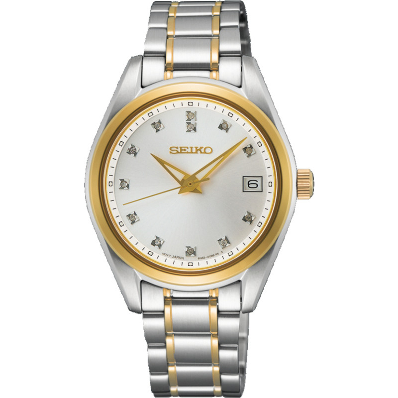 seiko-sur582p1-analoog-horloge-van-staal-met-bicolor-kast-en-wijzerplaat-o-32-mm