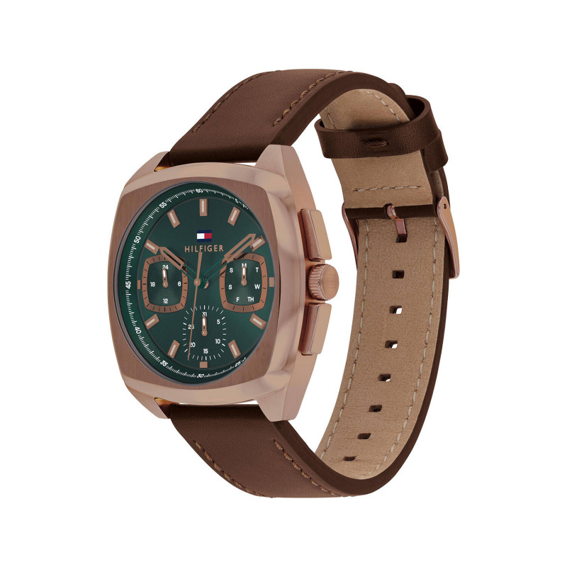 tommy-hilfiger-apollo-th1710557-chronograaf-herenhorloge-met-leren-band-groene-wijzerplaat-vierkante-bruine-kast-o-41-mm