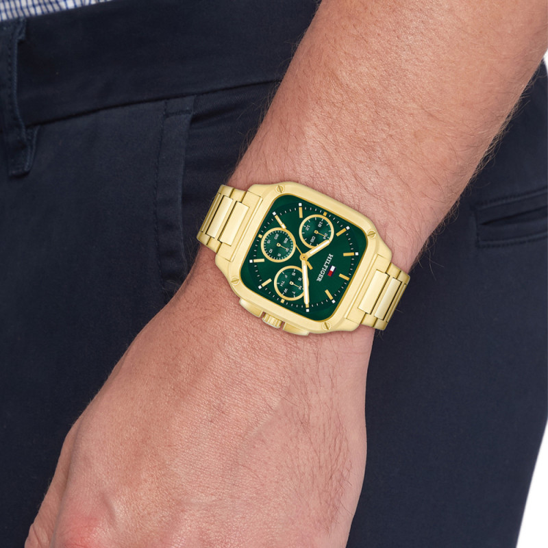 tommy-hilfiger-herald-th1792223-goudkleurig-herenhorloge-met-rechthoekige-groene-wijzerplaat-o-39-mm