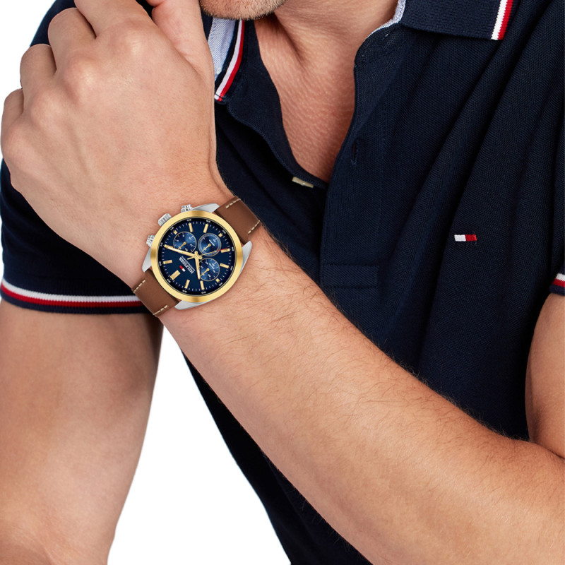 tommy-hilfiger-hudson-th1710720-bicolor-herenhorloge-met-bruin-leer-en-blauwe-wijzerplaat-o-40-mm