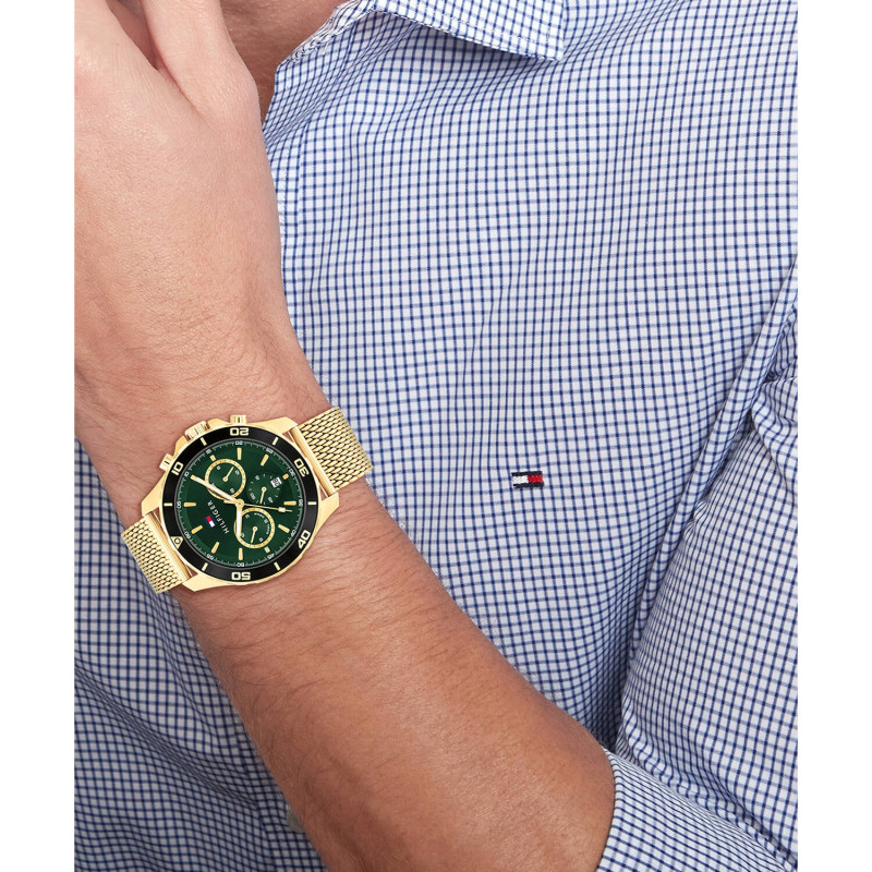 tommy-hilfiger-jordan-th1792093-chronograaf-herenhorloge-van-goudkleurig-mesh-groene-wijzerplaat-o-43-mm