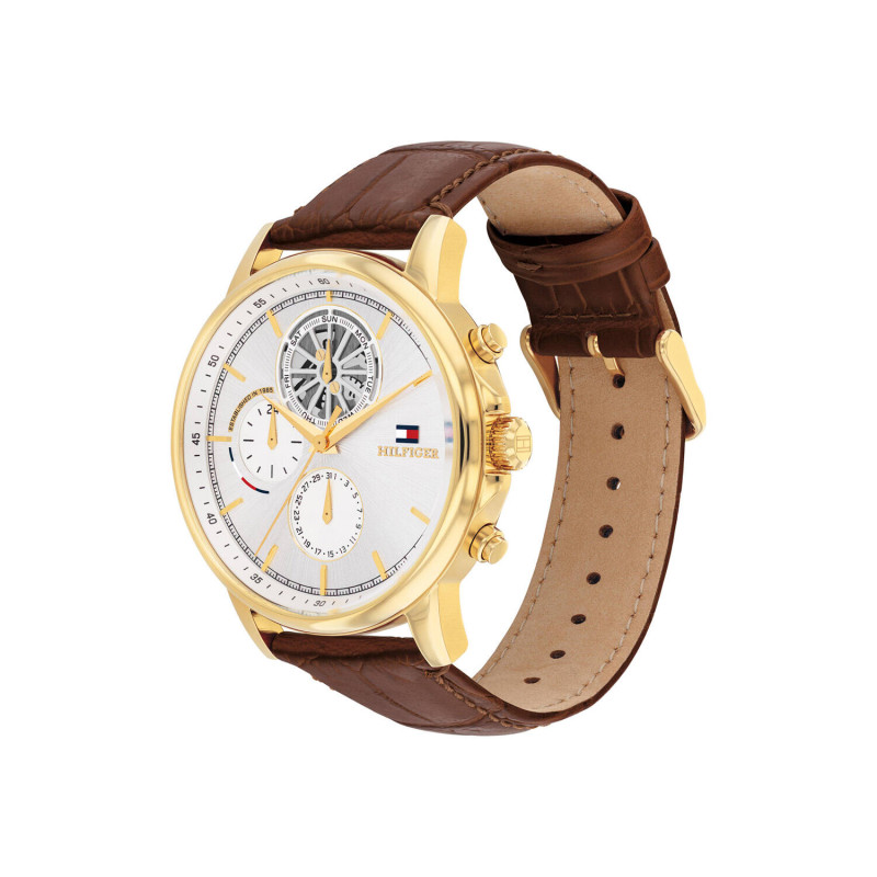 tommy-hilfiger-stewart-th1710631-chronograaf-herenhorloge-met-leren-band-zilverkleurige-wijzerplaat-goudkleurige-kast-o-44-mm