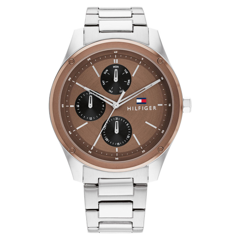 tommy-hilfiger-tyler-th1710533-herenhorloge-o-43-mm-stalen-band-en-kast-met-bruine-wijzerplaat-datumfunctie