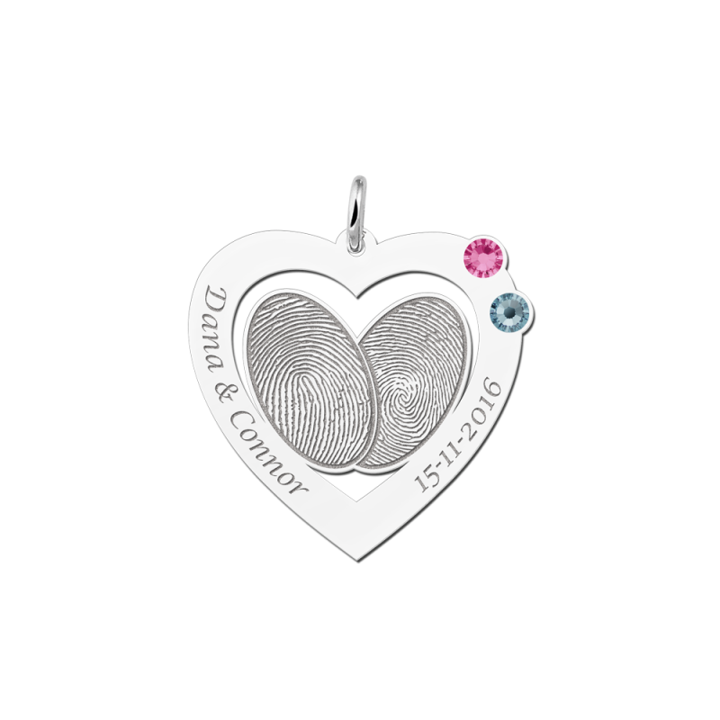 names4ever-zilveren-hartjes-hanger-met-vingerafdruk-tekst-en-geboortestenen-28-mm