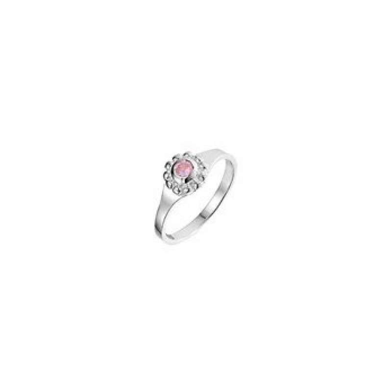 Zilveren kinder ring met roze steen