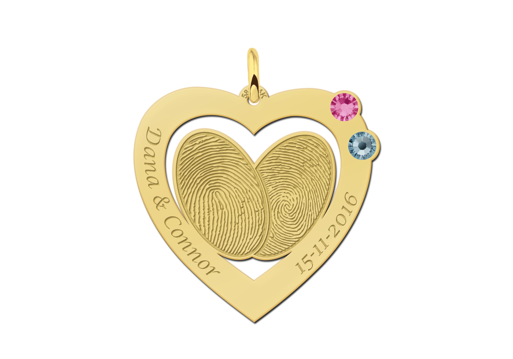 Gouden vingerafdruk sieraad met geboortestenen - 28 mm - Names4ever