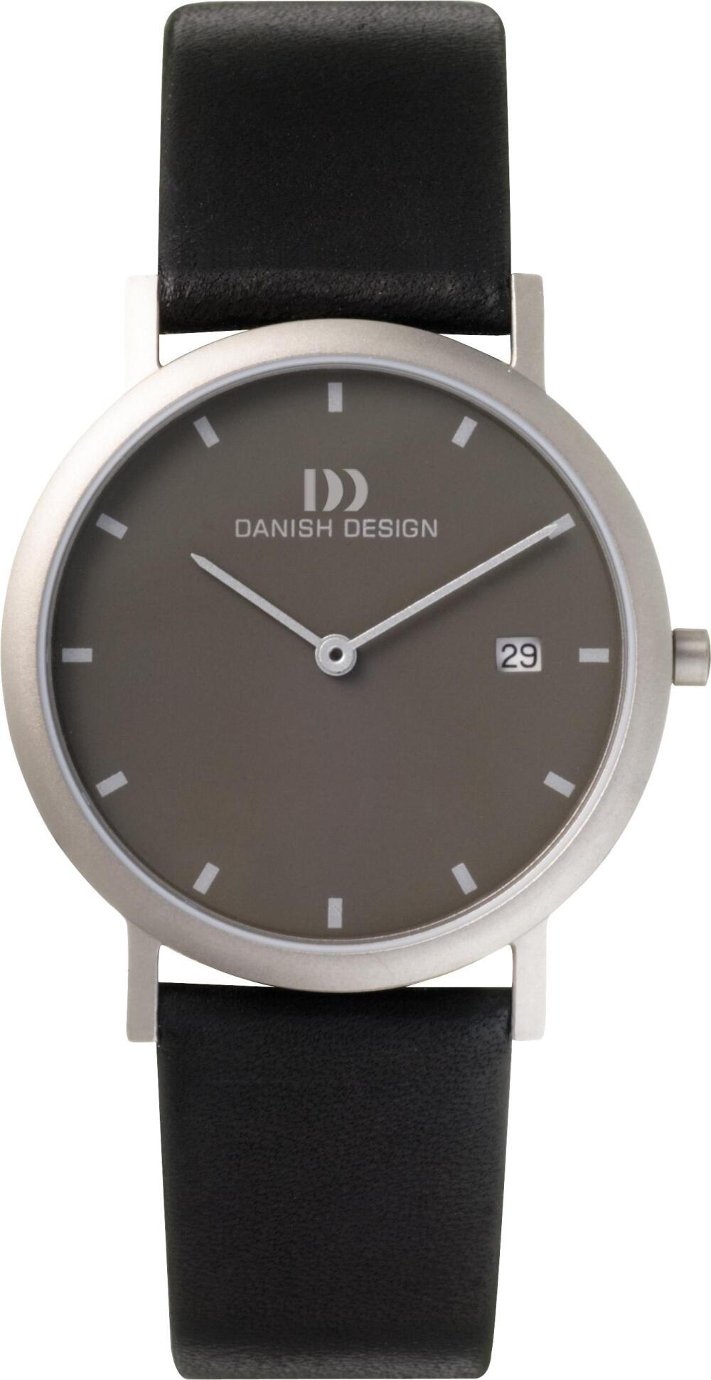 Danish Design Gløbe Elbe IQ13Q272 Herenhorloge van titanium met zwart leren band Ø 34 mm 
