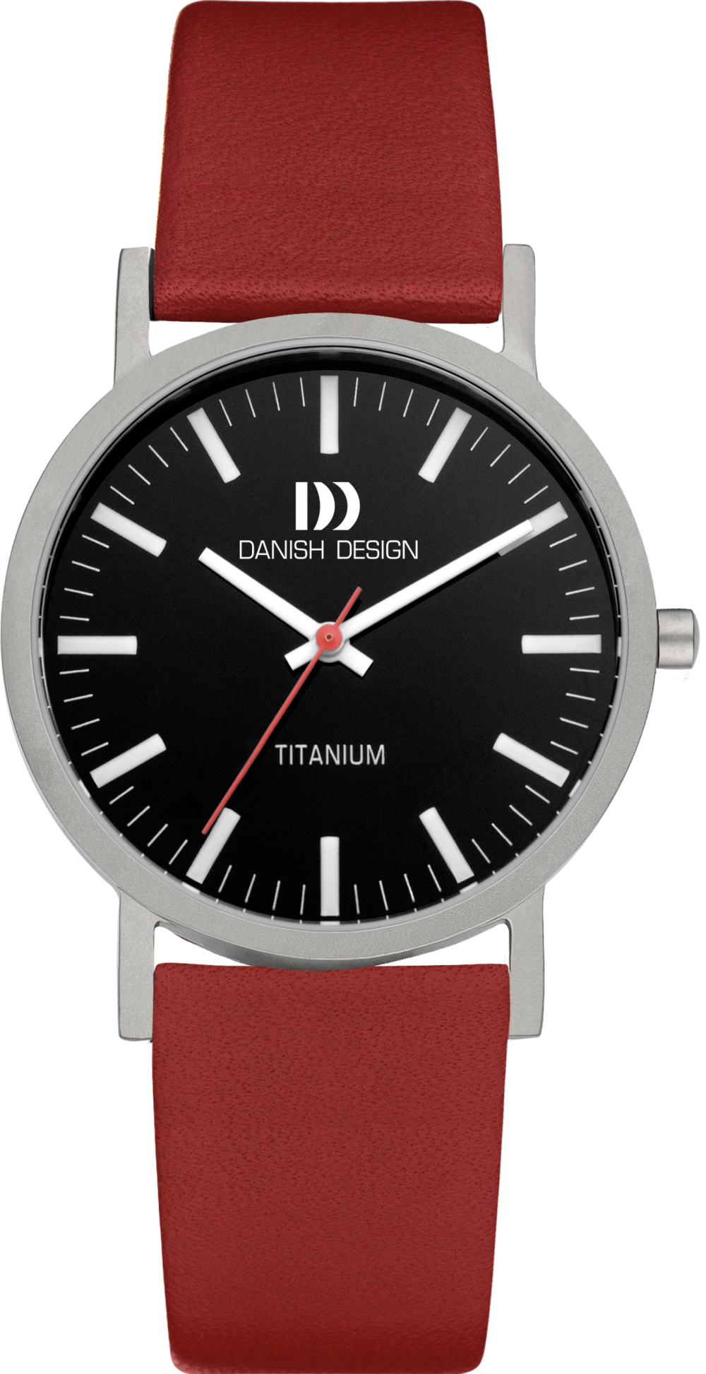 Danish Design Gløbe Rhine IQ21Q199 Herenhorloge van titanium met roodlederen band - Ø 35 mm