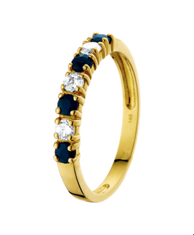 Gouden ring met edelsteen saffier - Ø 18.00 mm / ringmaat 57