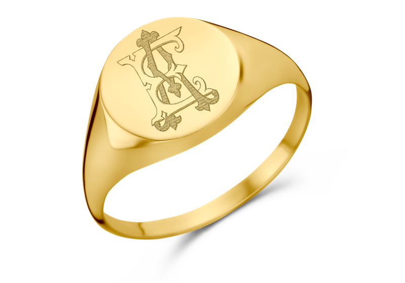 Gouden ronde zegelring met monogram - Ø 17.00 mm / ringmaat 53