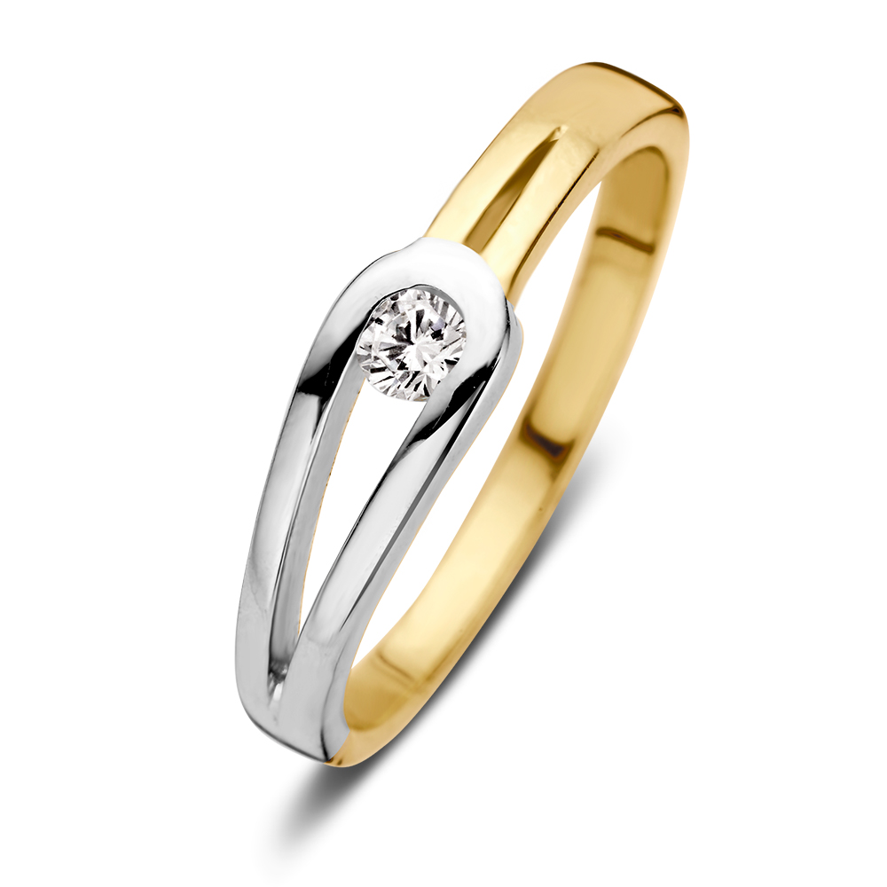 Prachtige bicolor damesring geelgoud en zirkonia 5.6 mm