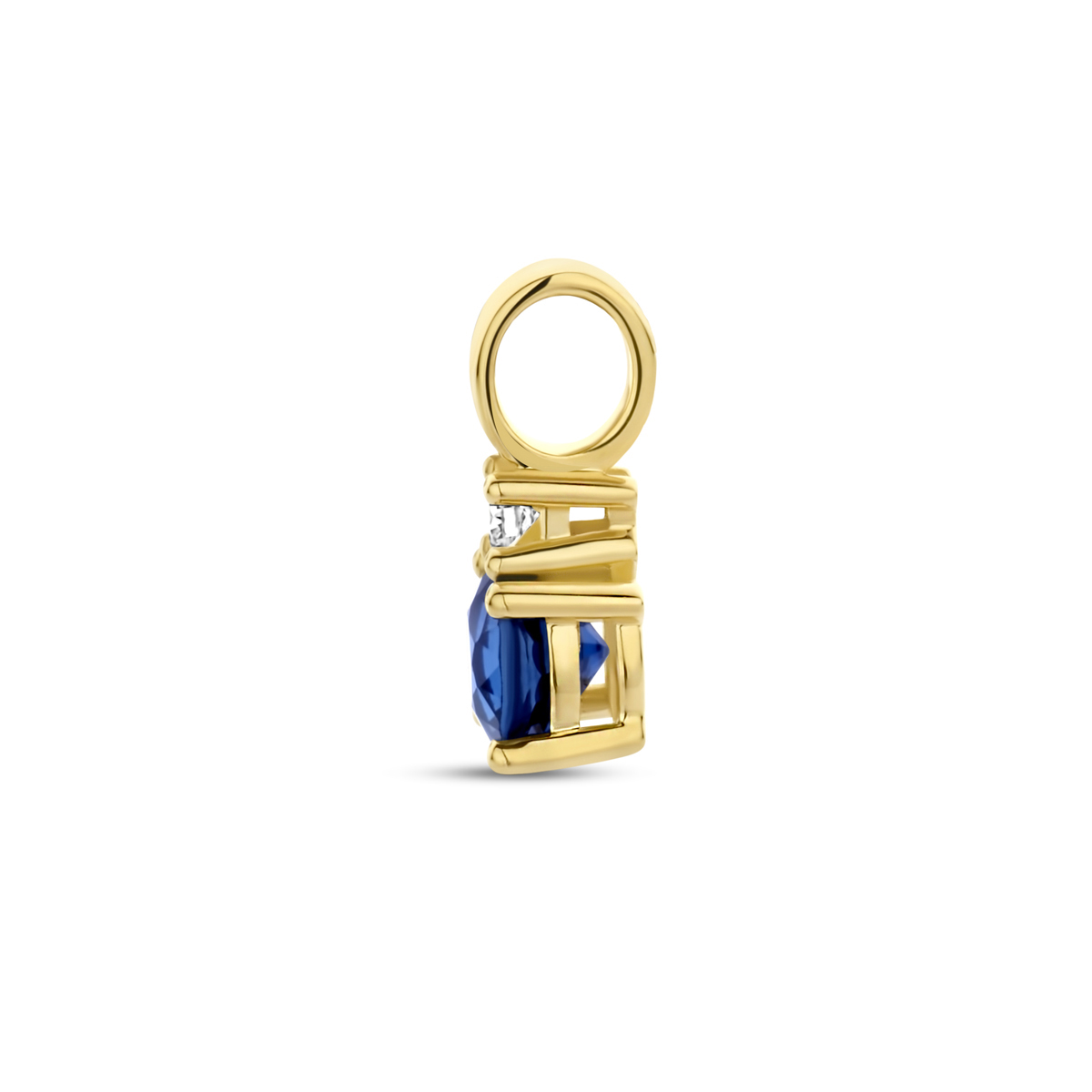 14-karaat gouden hanger met saffier en diamant - 10.5 x 4 mm