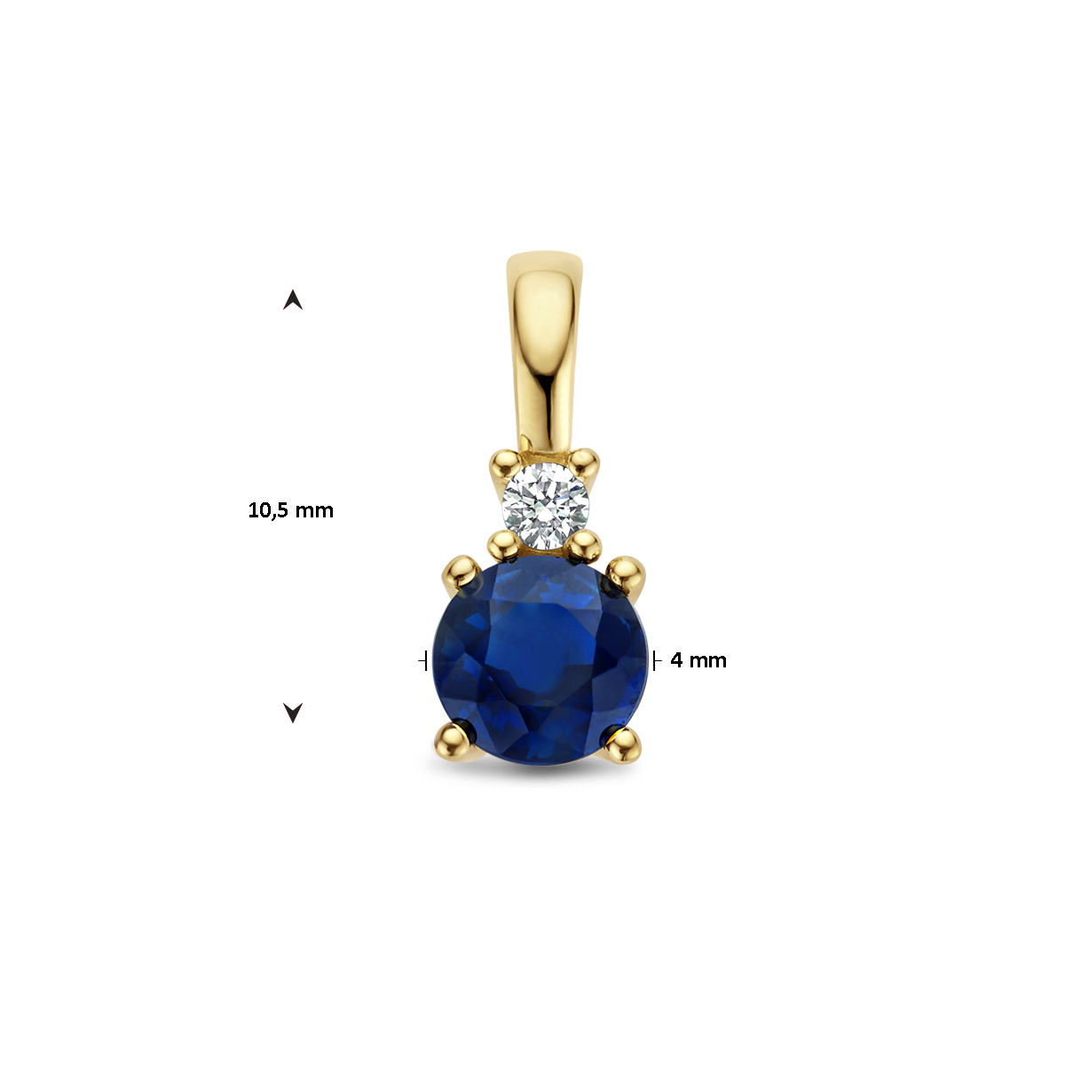 14-karaat gouden hanger met saffier en diamant - 10.5 x 4 mm