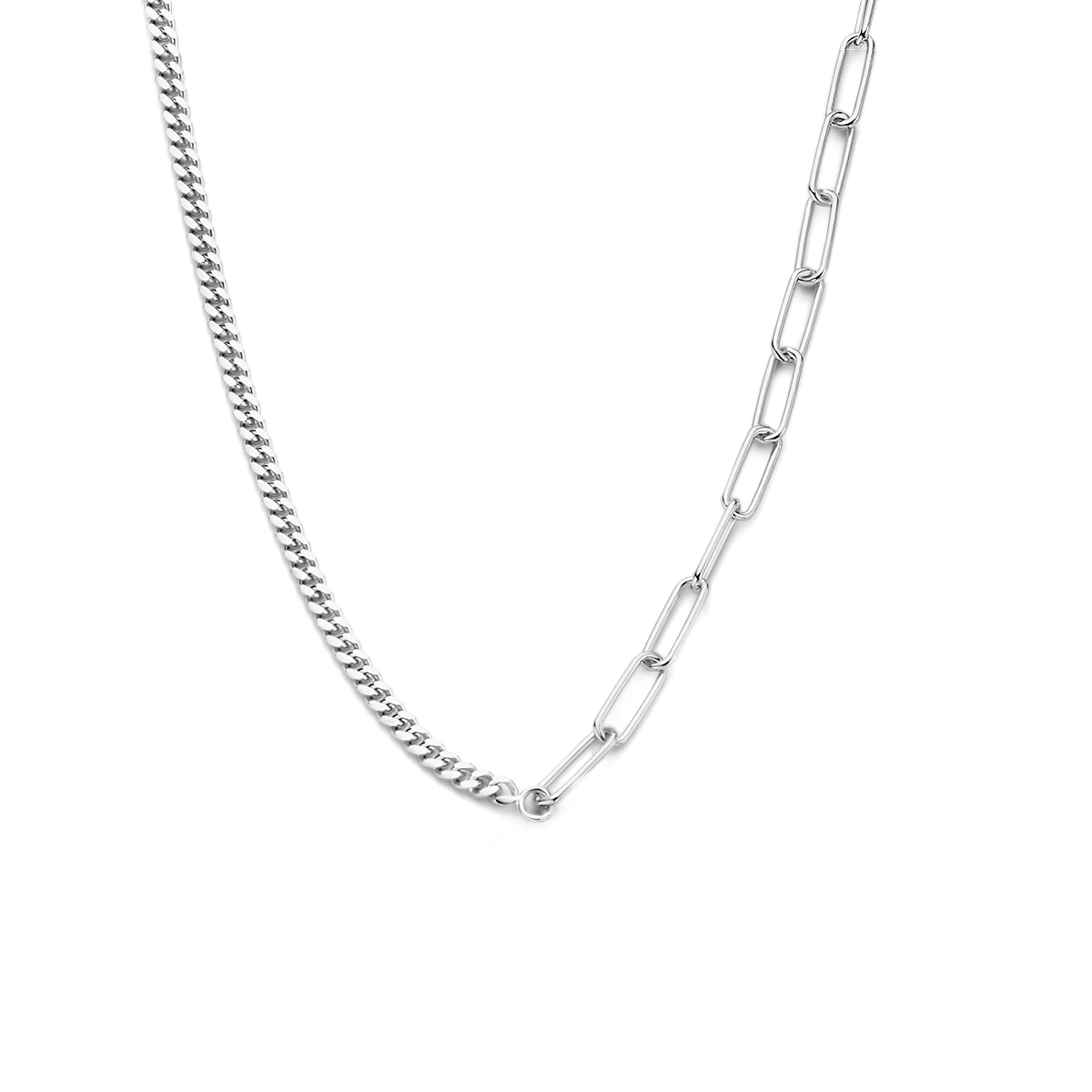 Zilveren schakelketting paperclip- en gourmetschakel
