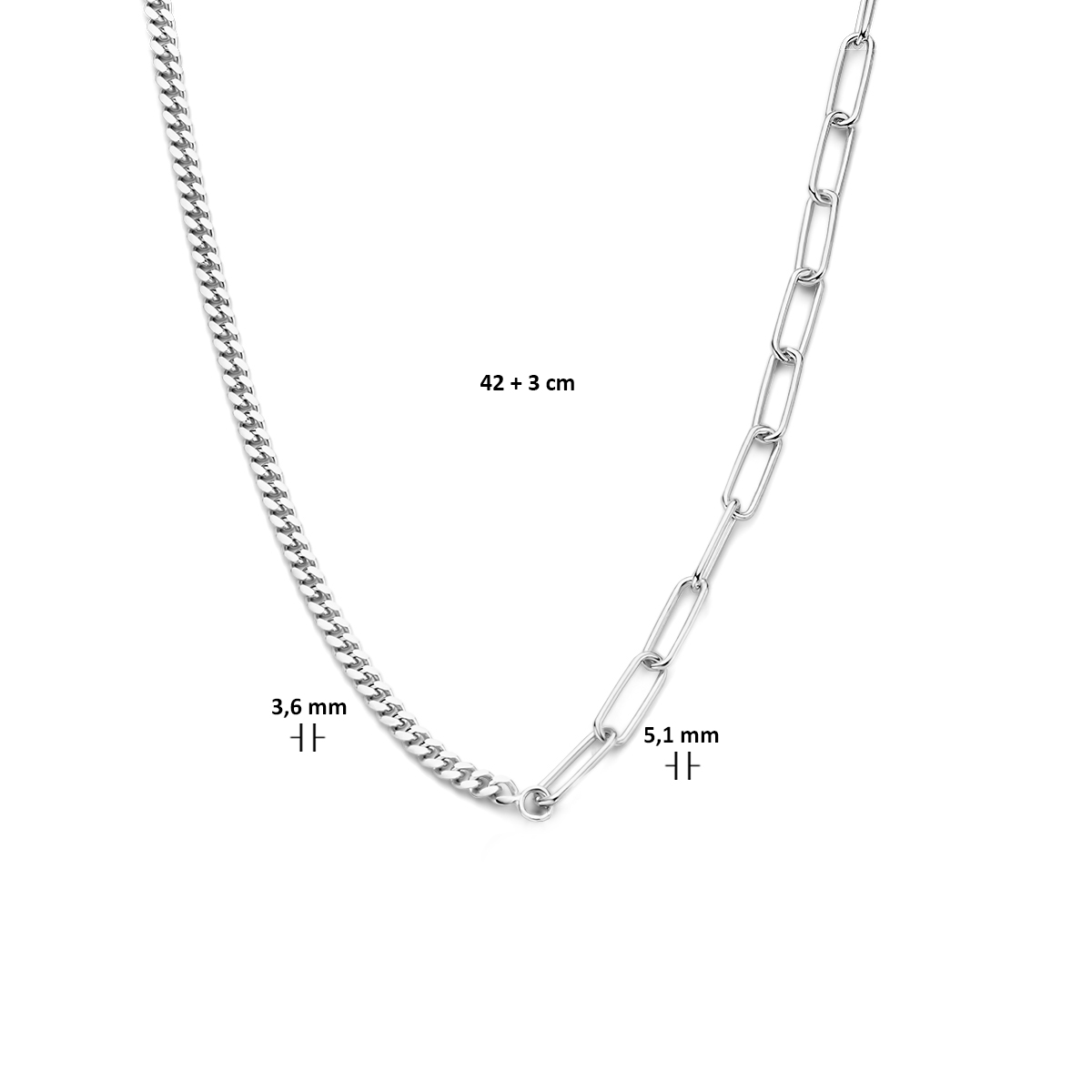 Zilveren schakelketting paperclip- en gourmetschakel