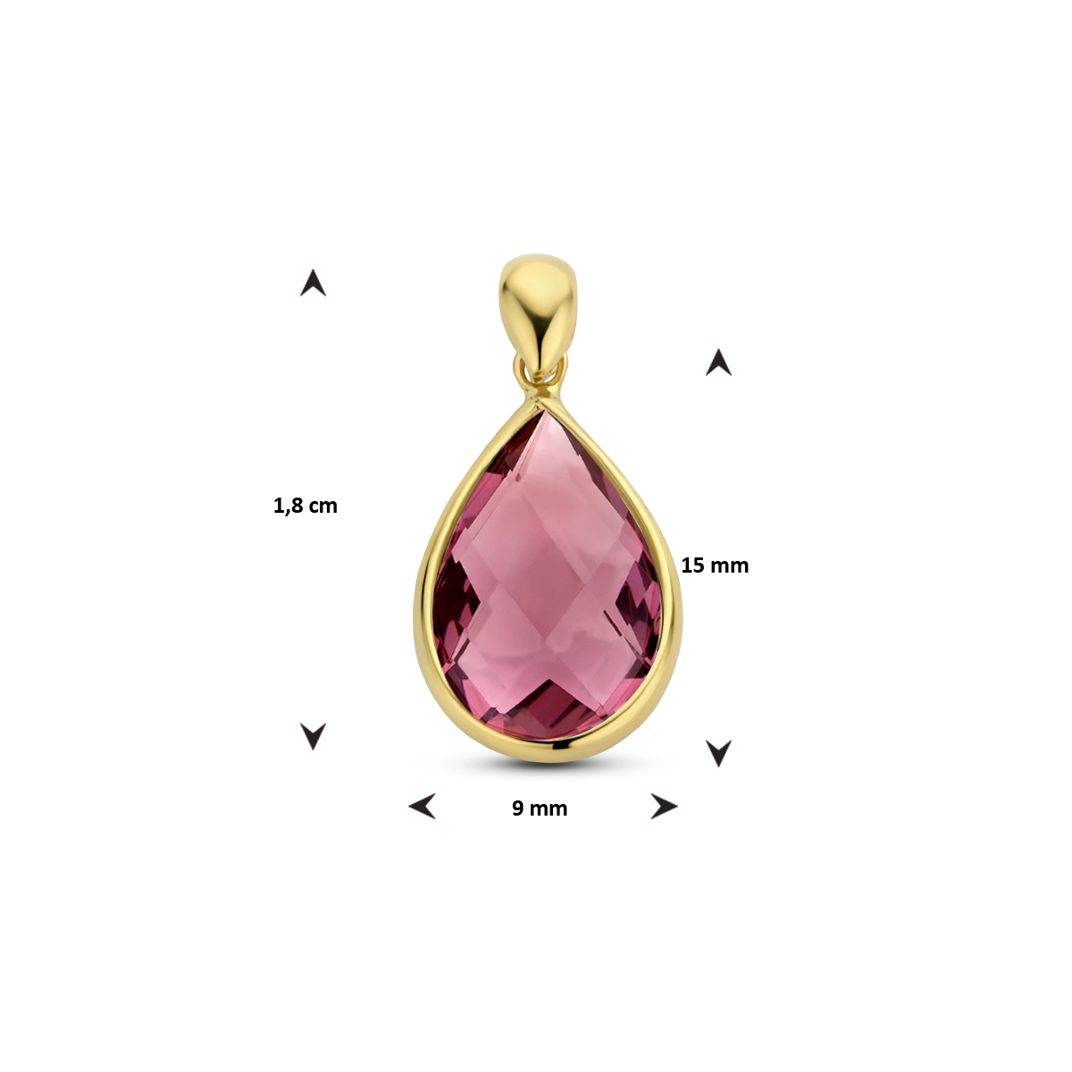 Gouden druppelvormige hanger met rhodoliet kwarts 2.10 crt 