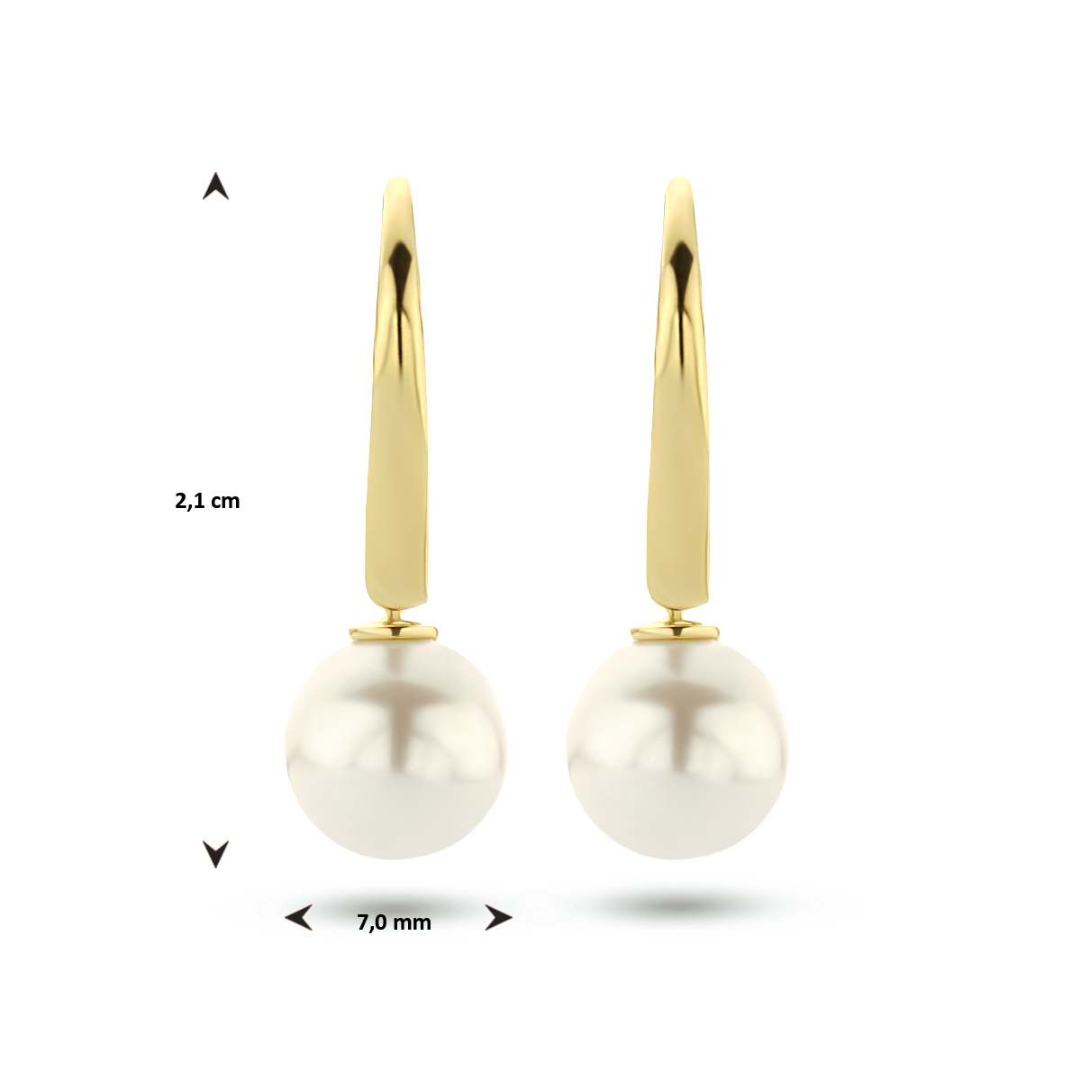 Gouden oorhangers net brisur haak en parel - Hoogte 21 mm