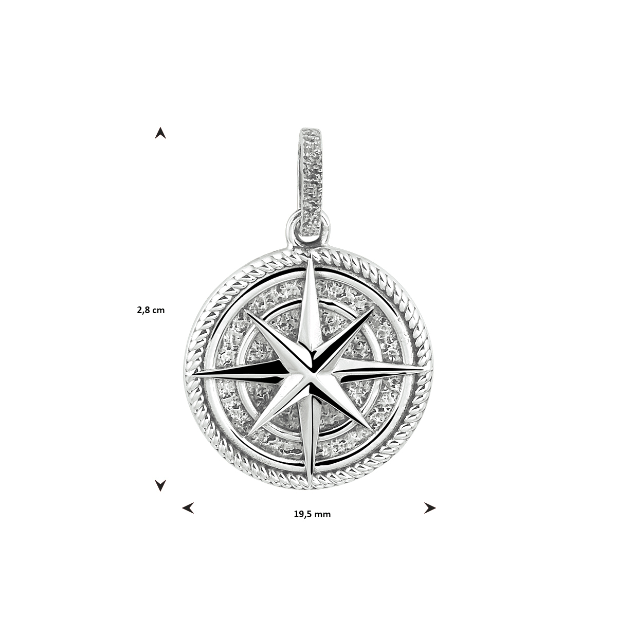Geoxideerd zilveren hanger met ster - Diameter: 19.5 mm
