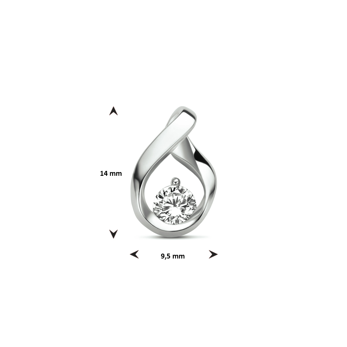 Druppelvorm hanger met zirkonia zilver - 14 x 9.5 mm