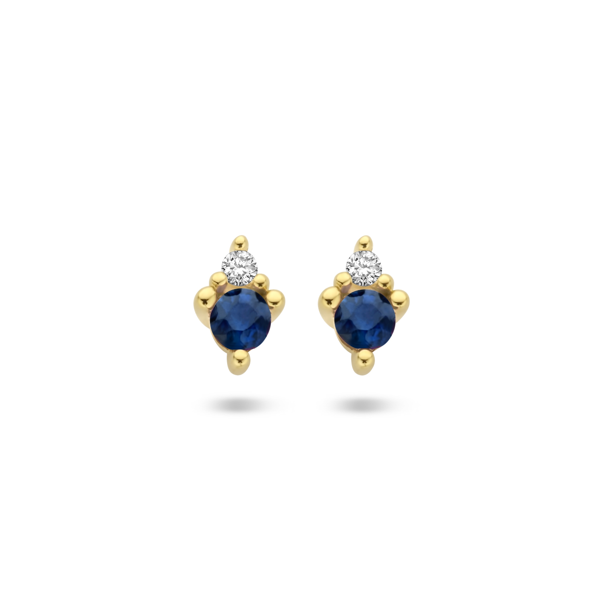 Gouden oorknopjes met saffier en diamant - 3.5 x 5 mm