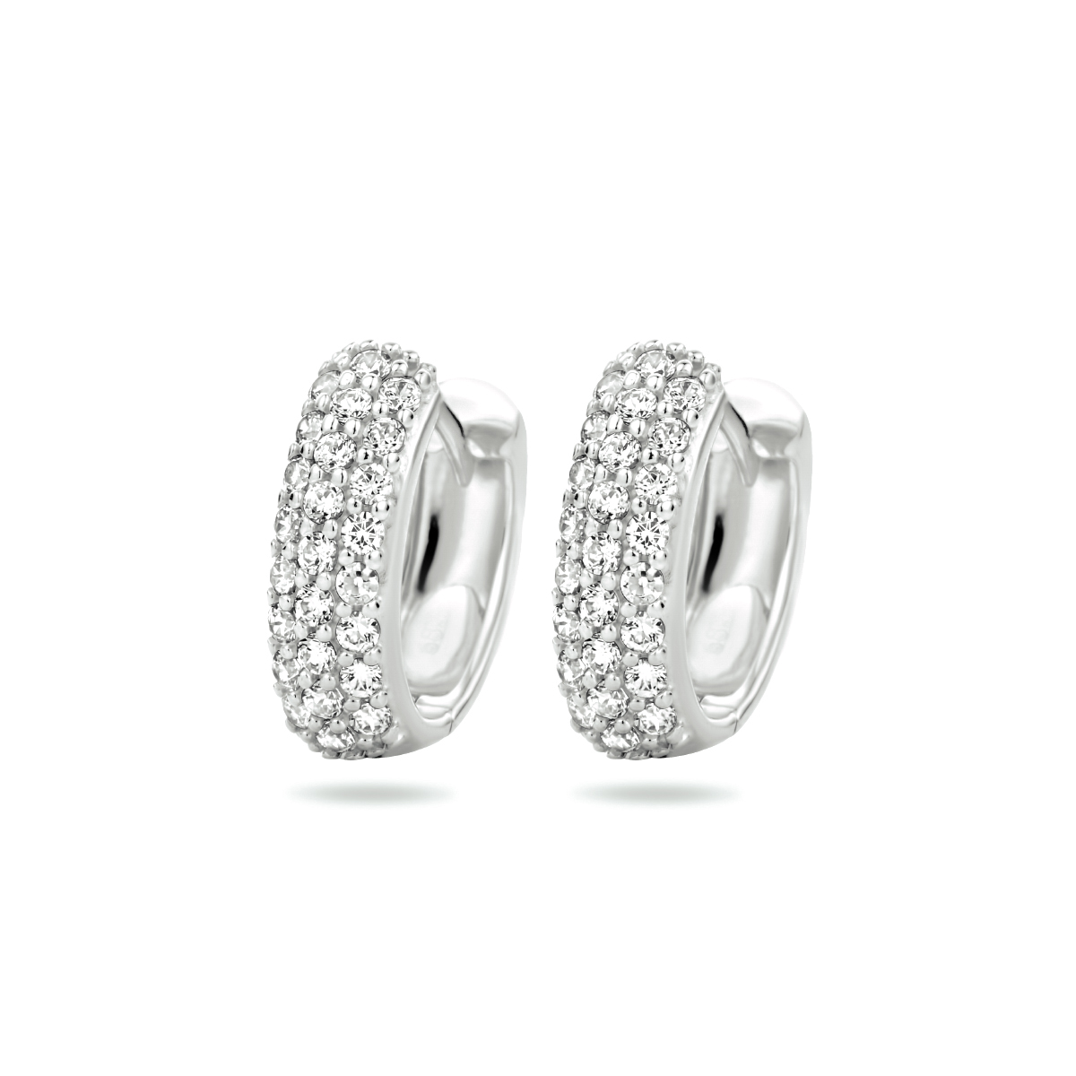 Witgouden klapoorringen met zirkonia's 3.5 mm breed - Hoogte 12 mm