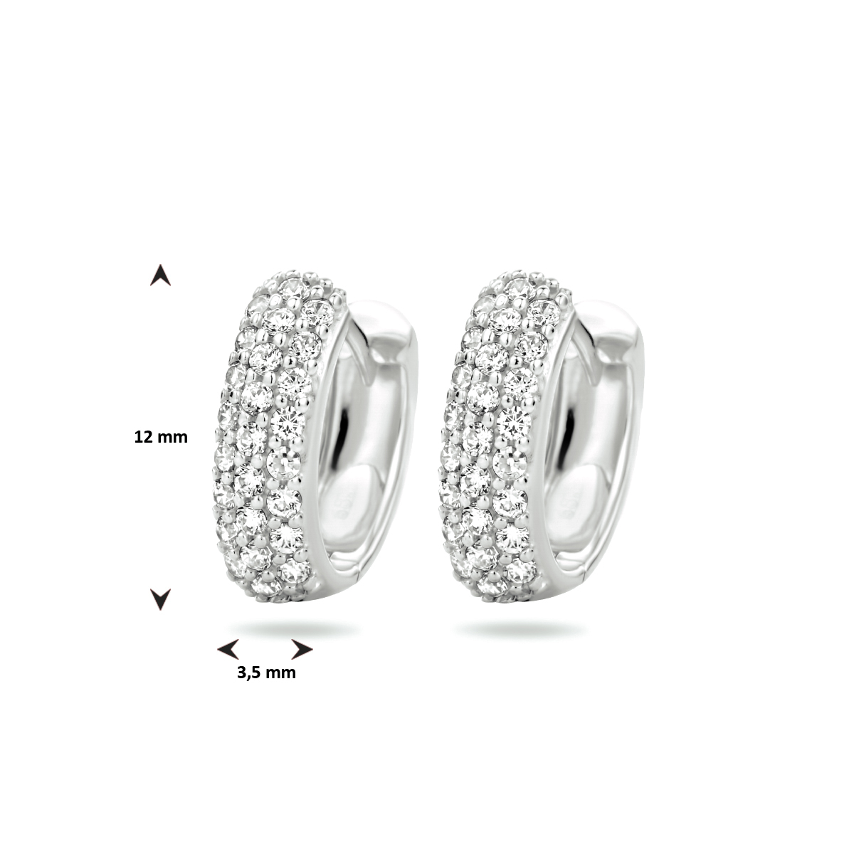 Witgouden klapoorringen met zirkonia's 3.5 mm breed - Hoogte 12 mm