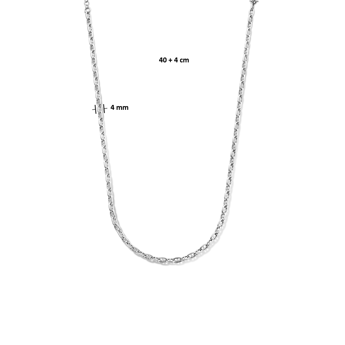 Gerhodineerd zilveren ankerketting 4 mm breed - Lengte 40 + 4 cm