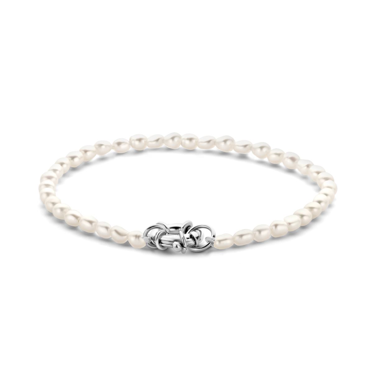 Zilveren armband met zoetwaterparels en groot veerslot - Lengte 18.5 cm