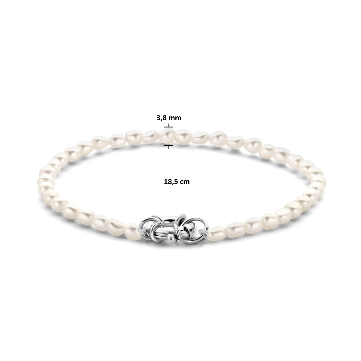 Zilveren armband met zoetwaterparels en groot veerslot - Lengte 18.5 cm