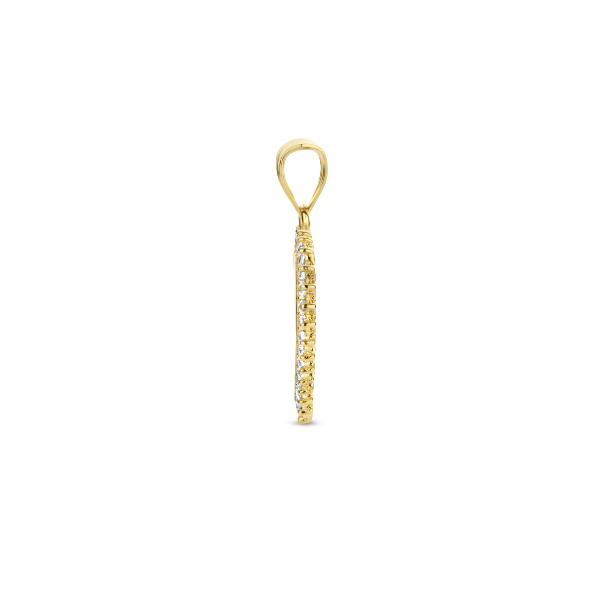 Gouden hartjes hanger met zirkonia's rondom - 15.5 mm x 22 mm