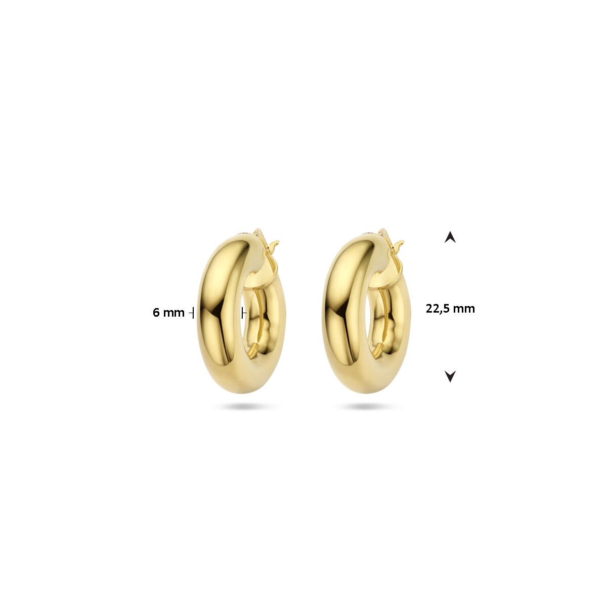 Gladde gold plated oorringen van 6 mm breed