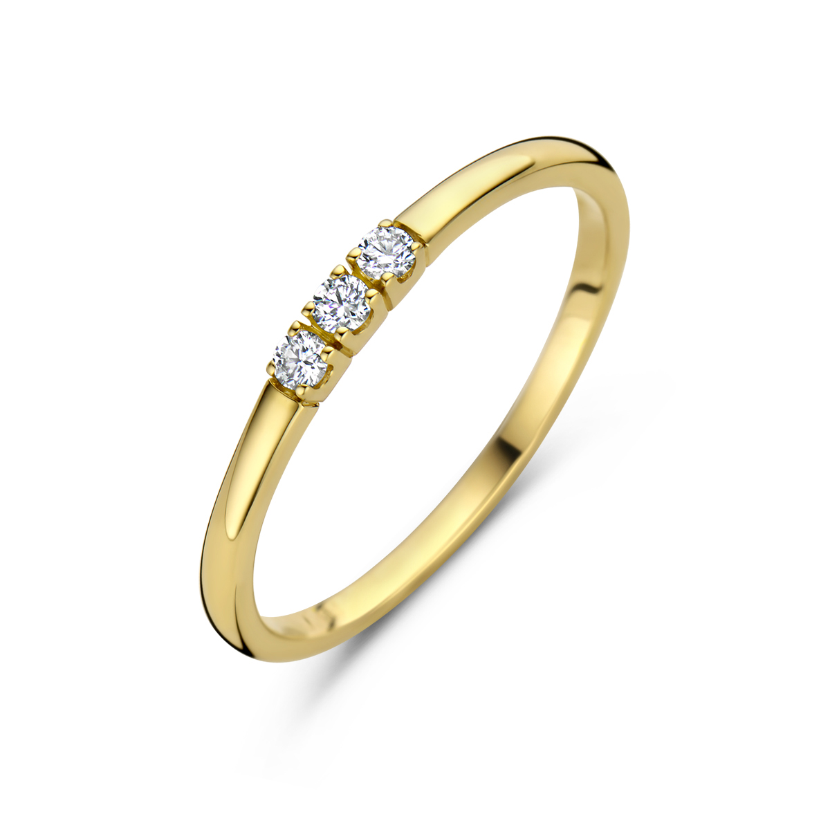 14-karaat gouden memoire ring met drie diamanten 0.09 crt - Ø16.50 mm / maat 52