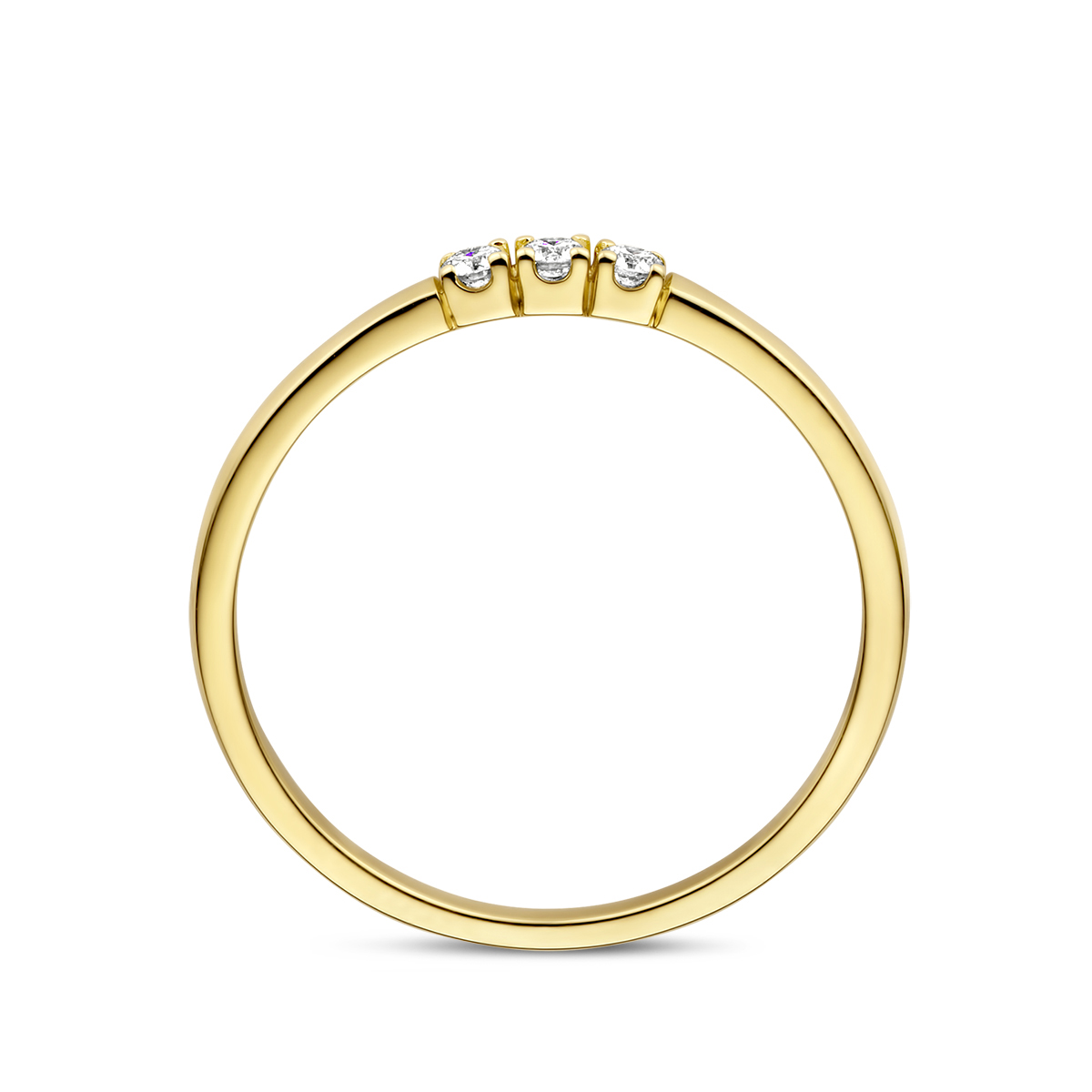 14-karaat gouden memoire ring met drie diamanten 0.09 crt - Ø16.50 mm / maat 52