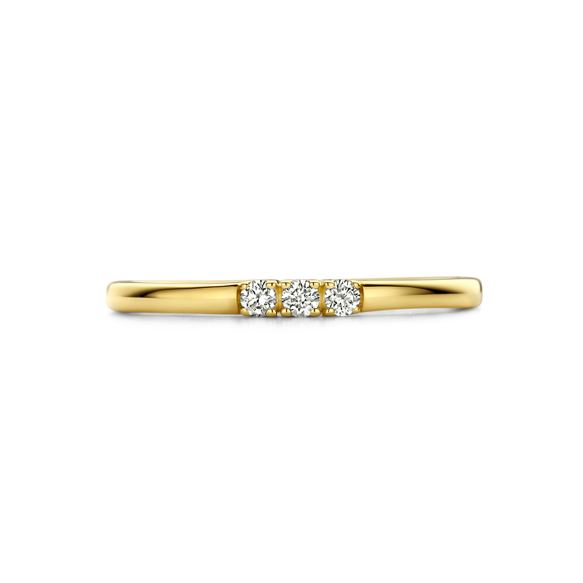 14-karaat gouden memoire ring met drie diamanten 0.09 crt - Ø16.50 mm / maat 52