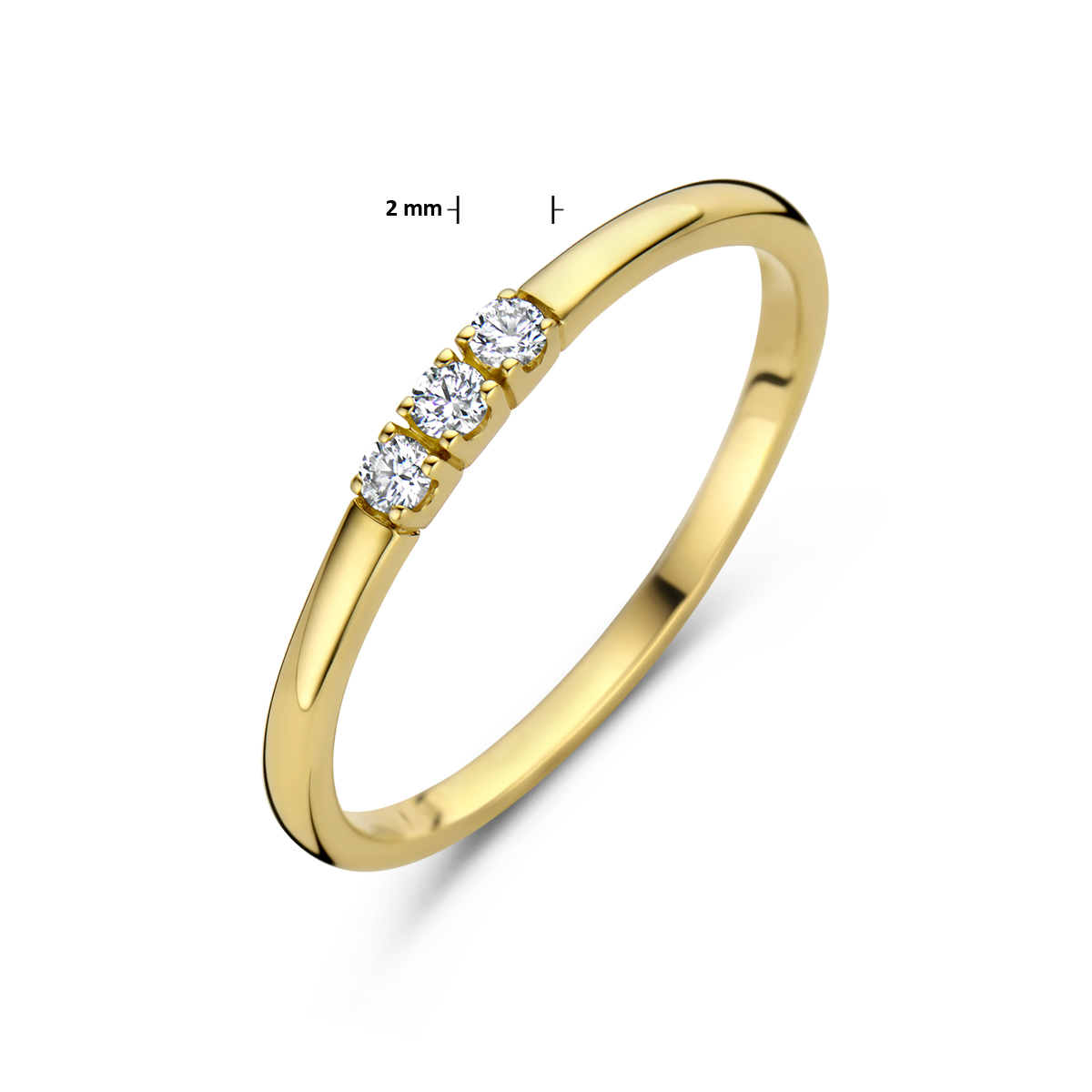 14-karaat gouden memoire ring met drie diamanten 0.09 crt - Ø16.50 mm / maat 52