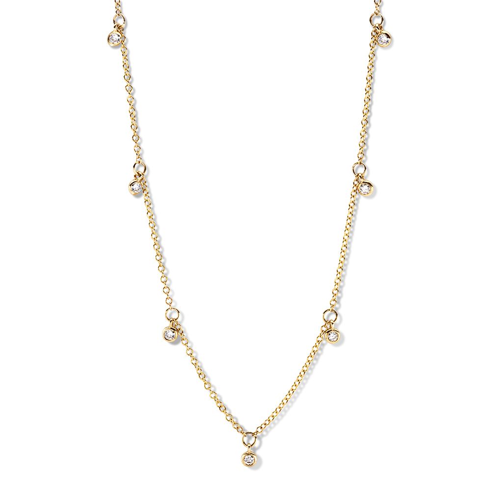14-karaat gouden ketting met 7 ronde diamantjes - Lengte 42-45 cm