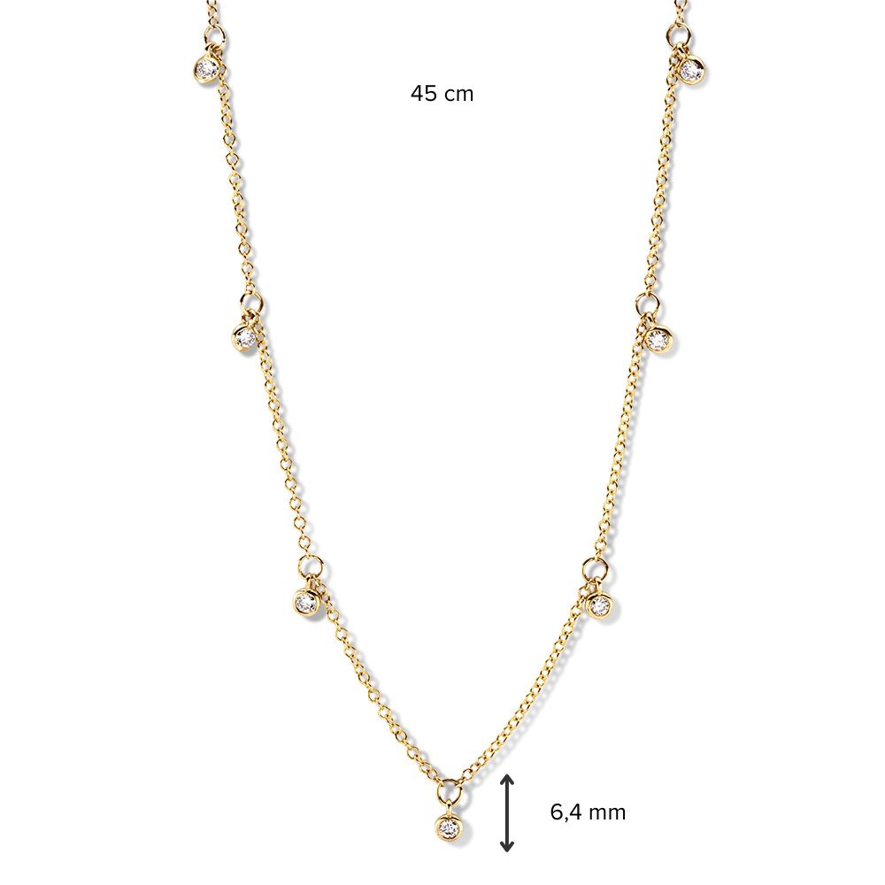 14-karaat gouden ketting met 7 ronde diamantjes - Lengte 42-45 cm
