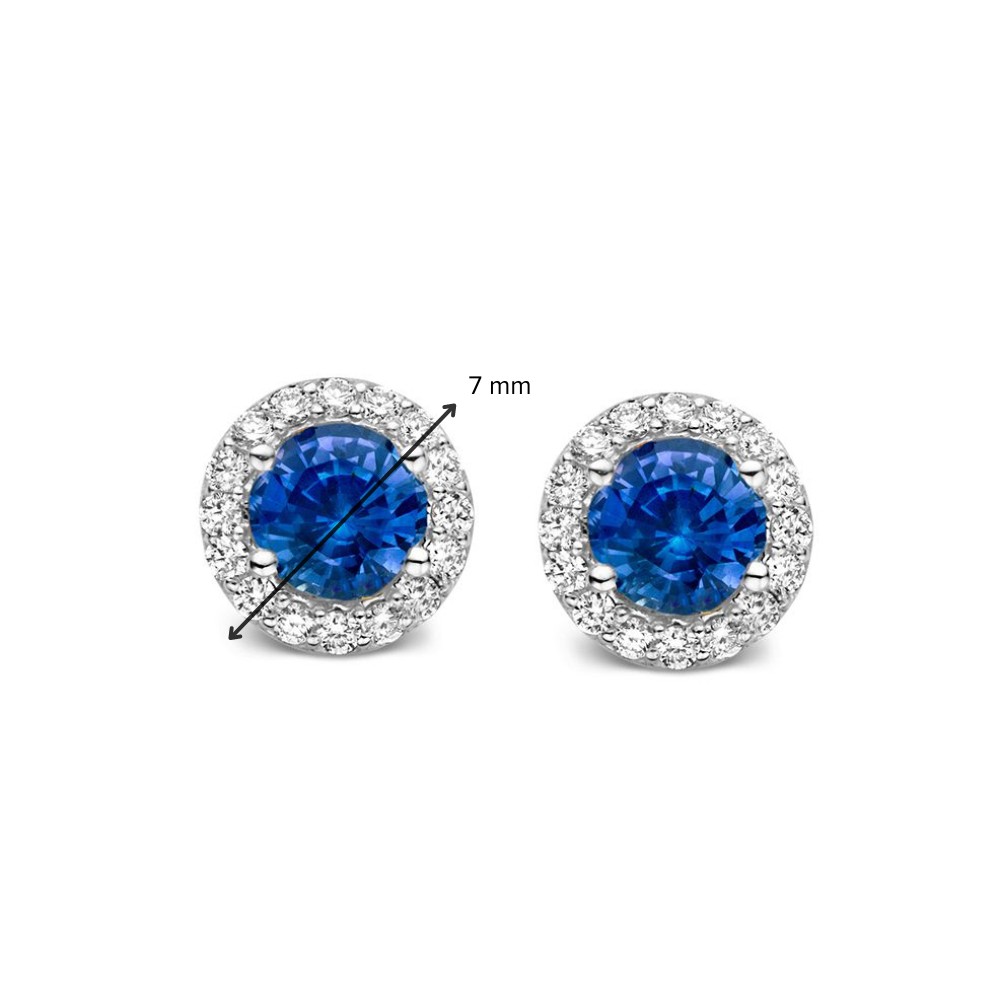 Ronde witgouden oorknopjes diamanten 0.22 crt met saffier 0.90 crt  - Diameter 7 mm